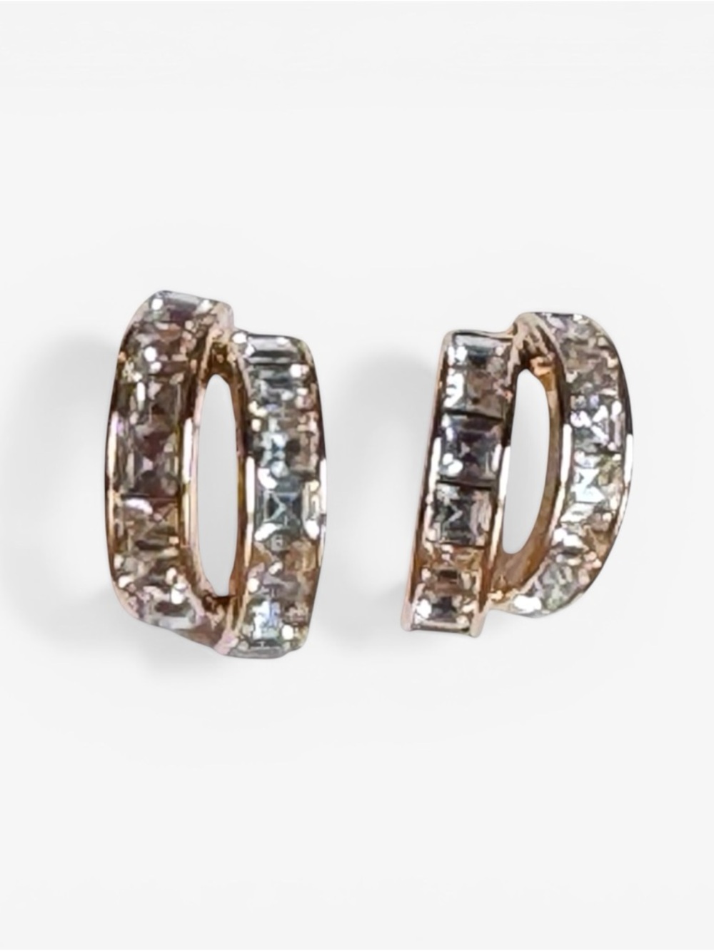 Clear Crystal Gold-Plate Double Hoop Stud Earrings